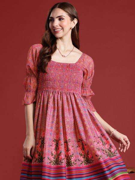 green emerald velvet dress Women Fit and Flare Multicolor Dress main image 0