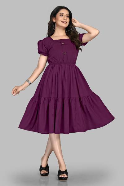 LEVIFIELD Women Fit and Flare Purple Midi/Calf Length Dress