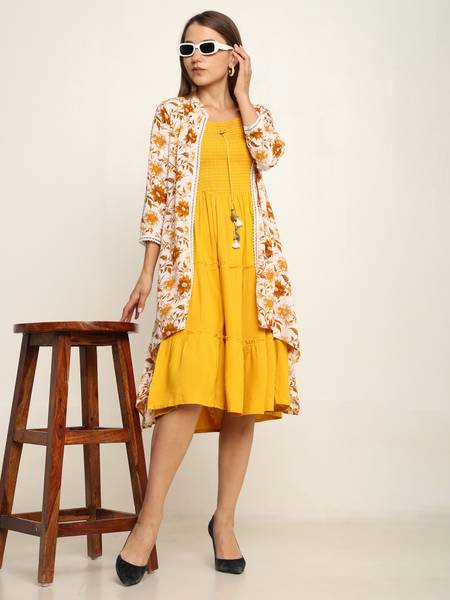 NG Fashion Women Fit and Flare Yellow Midi/Calf Length Dress