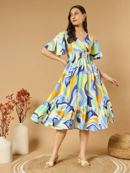 ZWERLON Women A-line Dark Blue Midi/Calf Length Dress