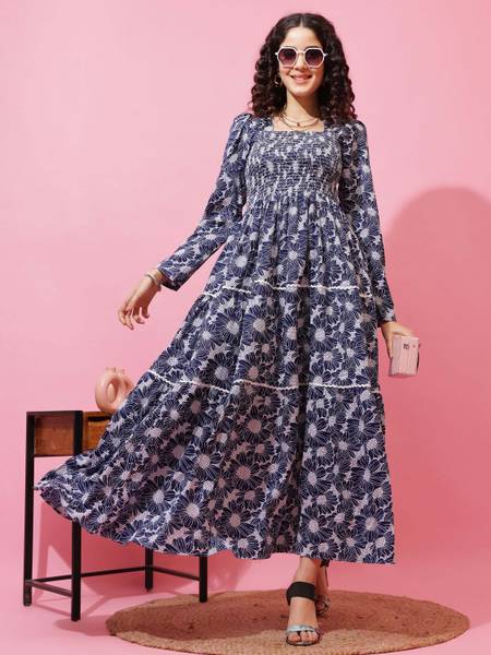 Sheetal Associates Women Fit and Flare Blue Maxi/Full Length Dress