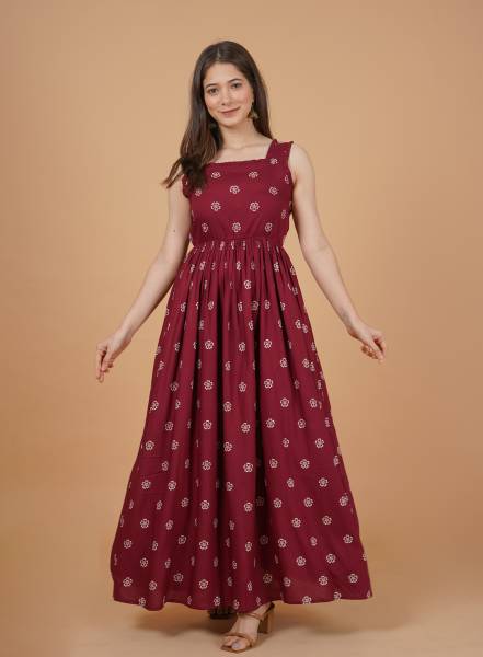 Daevish Women Fit and Flare Maroon Dress