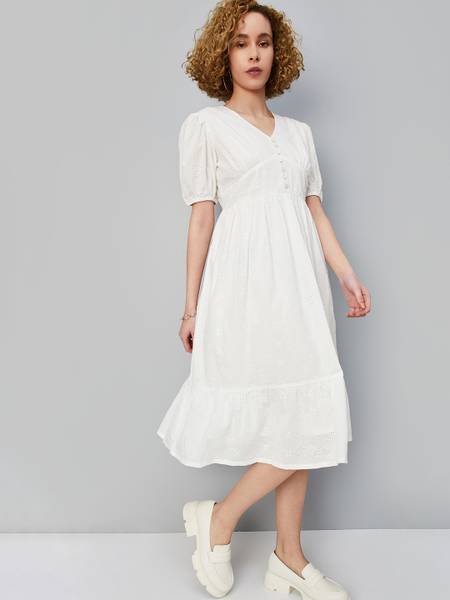 MAX Women A-line Beige Below Knee Dress