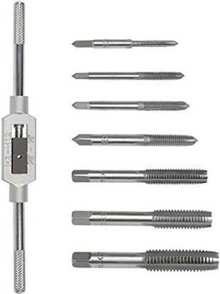 TOOLBUX 8pcs Thread Metric Machine Wrench Hand Screw Thread Plug Taps Set for plastics and soft metals, such as aluminum, iron.