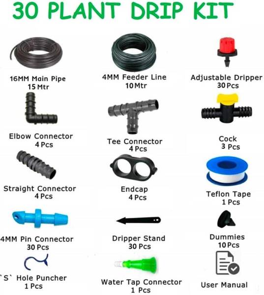 AGRITECH Drip Irrigation Kit Home Garden, Farming & Agriculture Purposes ( 30 plants ) Drip Irrigation Kit