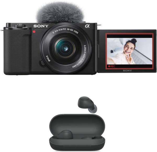 SONY Alpha ZV-E10L Mirrorless Camera Body with 1650 mm Zoom Lens Vlog Camera WF-C700 Sony Headphone