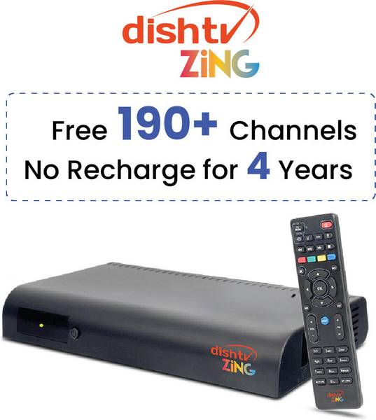 Dish TV Zing HD Set Top Box | Super FTA Free to Air | 190+ Channels | No Recharge for 4 Years | HD Picture Quality | Free DTH Connection