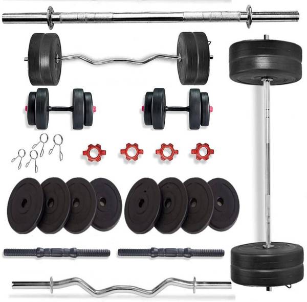 MINESFITNESS 50kg Gym Kit with 3ft Curl Rod, 3ft Straight Rod, and Dumbbell Rods Fixed Weight Dumbbell