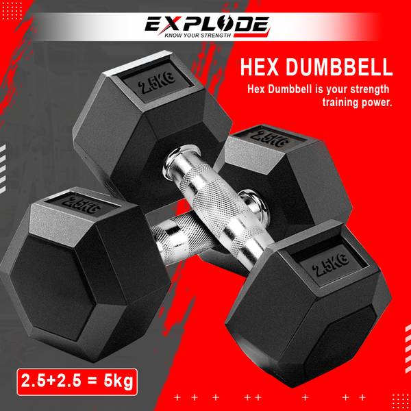 Explode Rubber Coated Hexa Dumbbell Set For Men & Women 2.5 Kg Pair Fixed Weight Dumbbell
