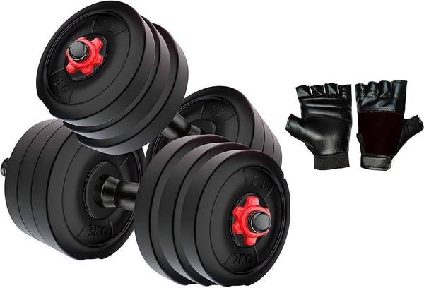 Rocko 20KG(3kg4 + 2kg4) AND 2 dumbell rod + Gloves premium quality fitness Adjustable Dumbbell