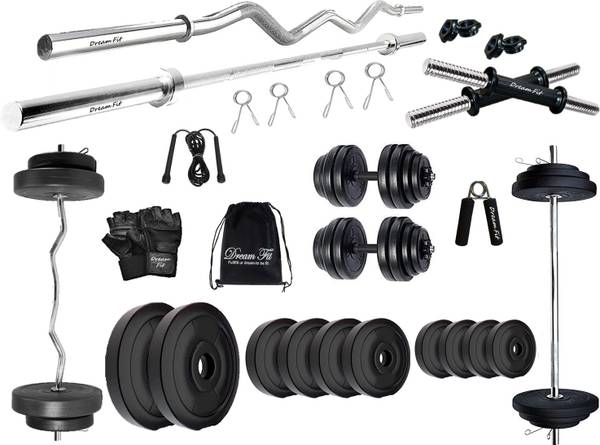 DreamFit 50 KG PVC Dumbbell Set with 3ft(Straight & Bend) RODS Adjustable Dumbbell Adjustable Dumbbell