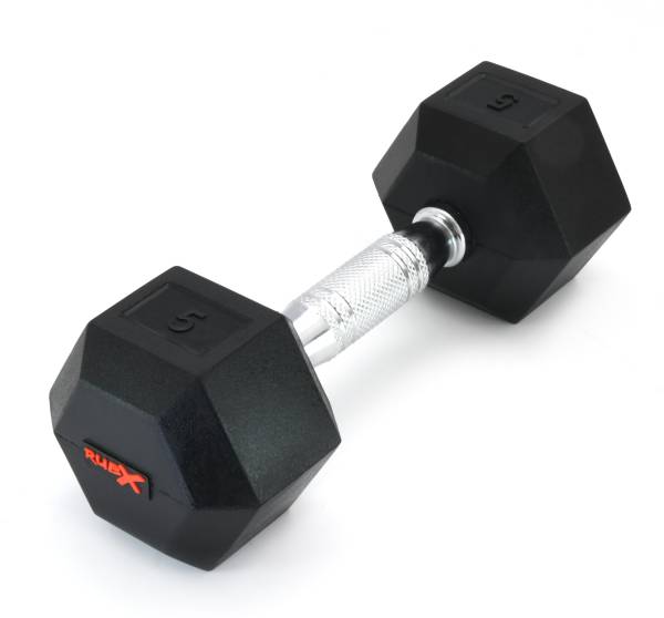 RUBX Rubber Encased Solid Hex Dumbbell Single Piece (5 KG SINGLE PIECE) Fixed Weight Dumbbell
