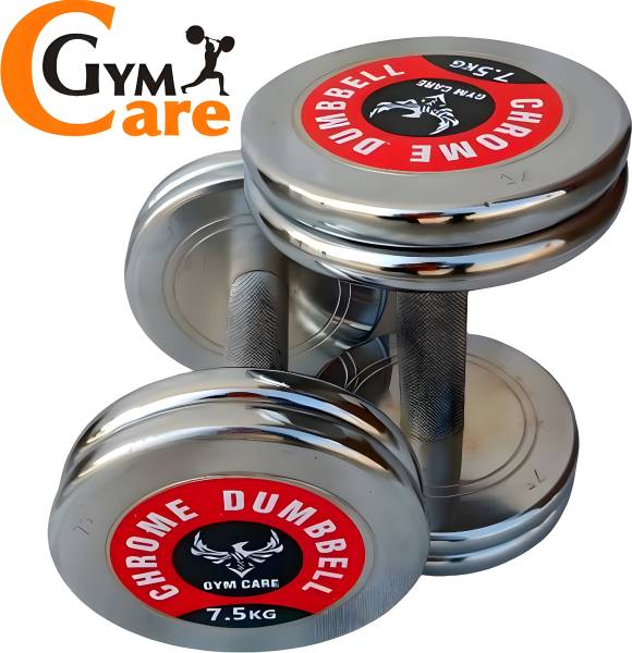 GYM CARE  Steel Silver Dumbbell (7.5 kg X 2= 15 kg Set, 2 Dumbbell Fitness Gym Workout Fixed Weight Dumbbell