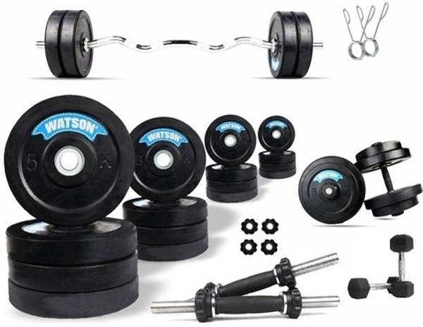 Watson Heavy Weight Rubber Plate+Rubber Solid Steel Rods+Straight Rod 25mm 2.5x2 Hex Adjustable Dumbbell