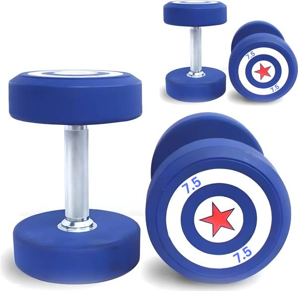 FITRXX Captain America Bule Dumbbells (7.5 kg X 2) 15 kg Set, Fitness Heavy Duty Solid Fixed Weight Dumbbell