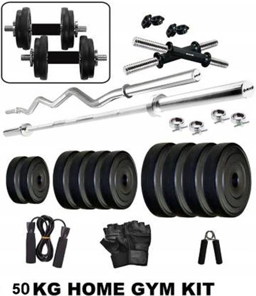DCS Pro FITNESS 50kg PVC Dumbbell Set + 3ft.(Straight + Curl) BARS + FITNESS ACCESSORIES Adjustable Dumbbell