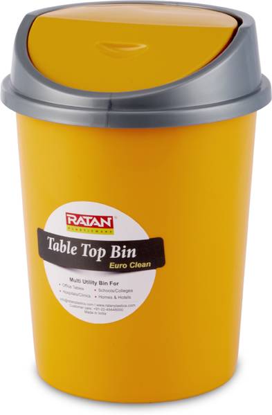 RATAN RATAN PLASTICWARE Euro Clean Table Top Dustbin (Big)-Tech Yellow (Pack of 1) Plastic Dustbin