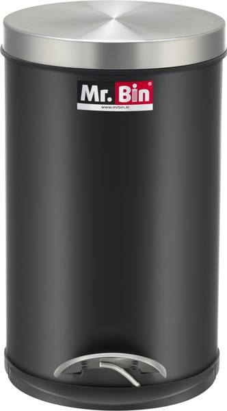 MR.BIN Black Pedal Bin with Plastic Bucket and Lid | 8" x 13" Garbage Bin | 7 Liter | Stainless Steel Dustbin