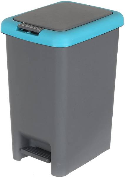 Ingeniero Plastic Push & Pedale Dustbin For Home, Kitchen, Bathroom With Lid (Grey & Blue) Plastic Dustbin