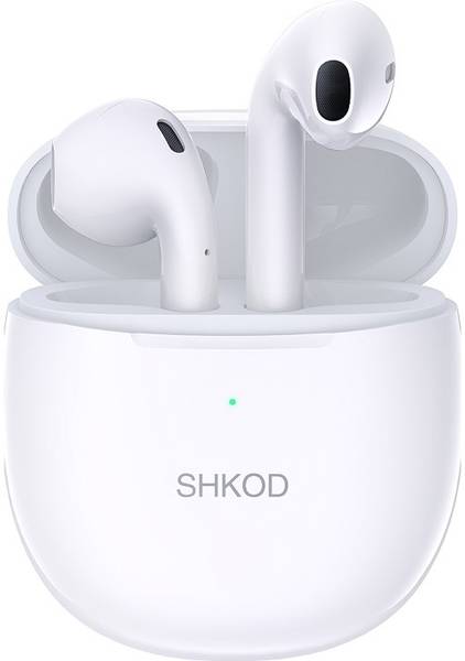 SHKOD AirLits True Wireless Earbuds with 25H Playtime, Bluetooth 5.3 (Ceramic White) Wired Headset