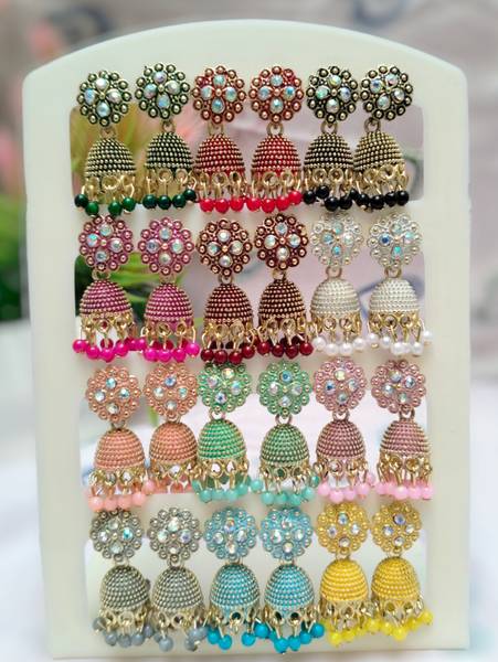 Jiyansh Trading Small And Simpal Earrings Jhumka Pack 12 Pair Cubic Zirconia, Diamond Alloy Jhumki Earring