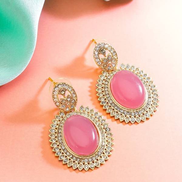 Aasankharidari Artificial Pink Color Alloy Based Stone Studded Earrings Alloy Earring Set