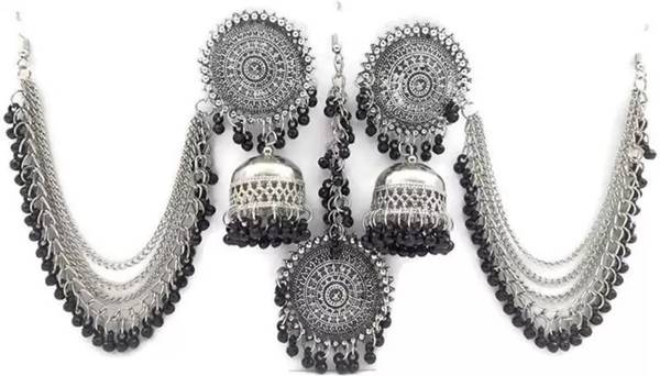 Ijara Afgani Bahubali Earrings with Maangtika Alloy, Stainless Steel Hoop Earring
