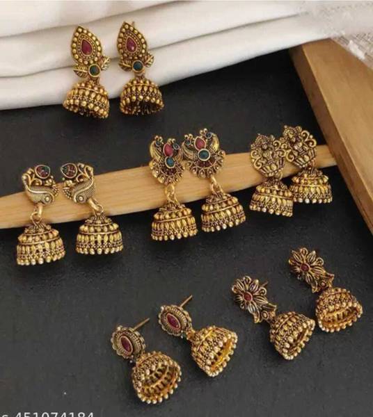 DANGAR ENTERPRISE Gold-Plated Beaded Dome Shaped Antique Jhumkas Alloy Jhumki Earring