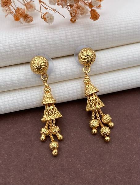 SHREEJI FASHION JEWELLRY 1 GRAM GOLD-PLATED DELICATE SUIDHAGA EARRINGS FOR WOMEN/GIRLS. Brass Jhumki Earring
