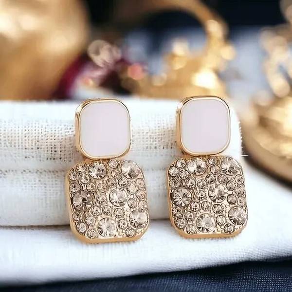 Nukoorean Graceful AD White Top with Golden Cover Shiny Earrings for Women & Girls Alloy Drops & Danglers