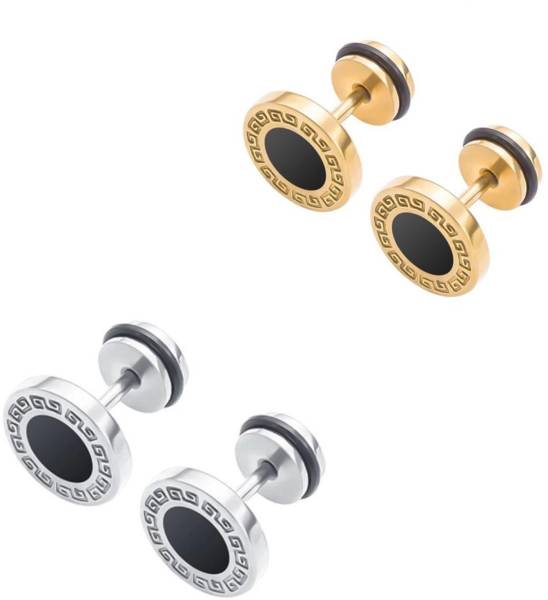 Juneja Enterprises Premium Quality Stylish Silver Golden Stud For Men / Boy Pack Of 2 Metal Stud Earring