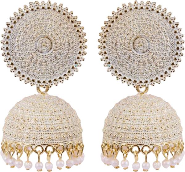 Shree Ju Traditional and Exclusive Attractive Meenakari White Jhumka For Girls and Women Pearl, Beads Brass Jhumki Earring, Tassel Earring, Clip-on Ea...