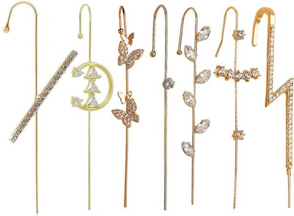 Vembley Vembley Pack of 7 Attractive Gold Plated Studed Leaf and Butterfy Earcuff for Women & Girls Alloy Cuff Earring