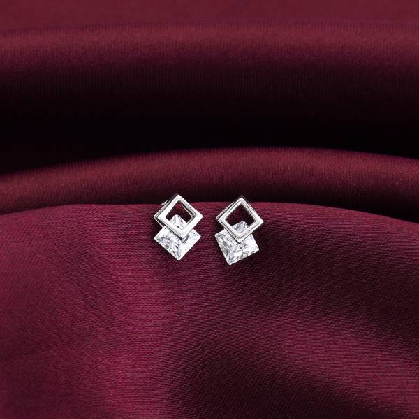GIVA 925 Silver Squire Shape Stoned Studs for Womens Zircon Sterling Silver Stud Earring