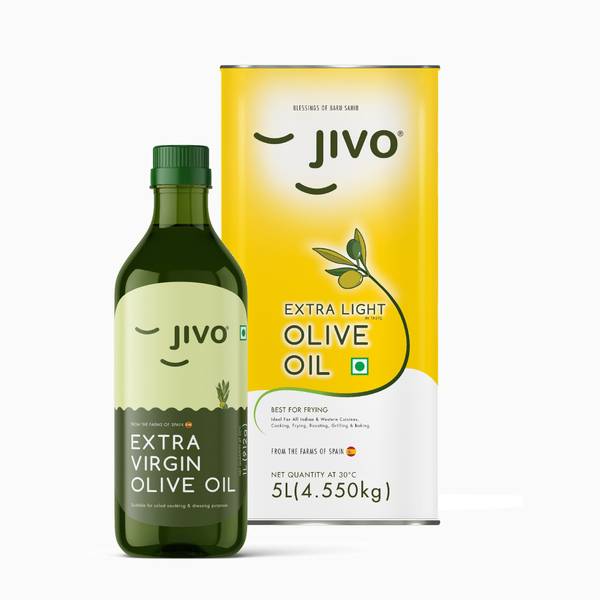 JIVO Extra light olive oil 5 Litre with Extra Virgin olive oil 1 Litre (Pack of 6L) Olive Oil Tin