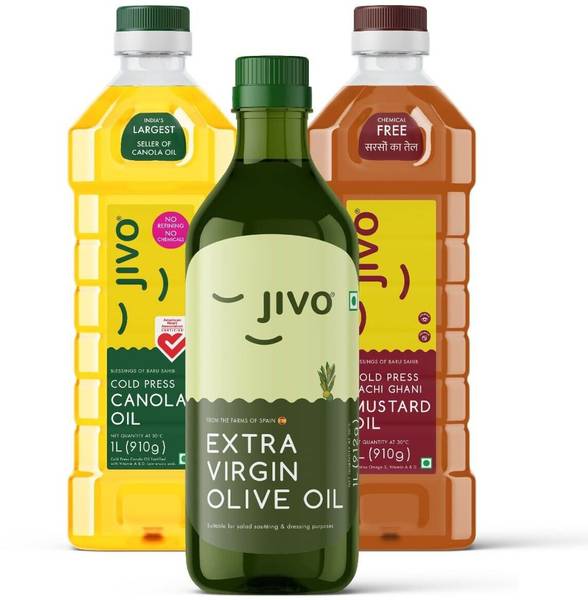 JIVO Canola Cold Press Edible Oil, Extra Virgin Olive Oil & Kachi Ghani mustard Oil Canola Oil PET Bottle