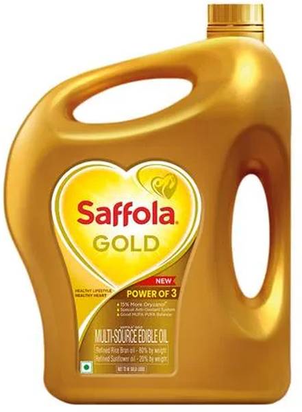 Saffola Gold Refined Cooking Rice Bran & Sunflower Blended Oil Can (3 L) Rice Bran Oil Can