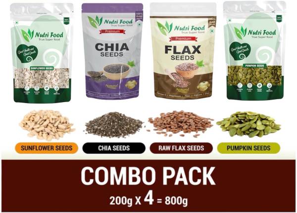 Nutri food Certified Organic Raw Combo Seeds Value Pack Pumpkin Seeds, Chia Seeds, Sunflower Seeds, Brown Flax Seeds