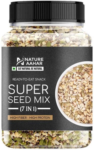 Nature Aahar 7 in 1 Roasted seeds mix 500gm Sunflower Seeds, Pumpkin Seeds, Chia Seeds, Watermelon Seeds, Brown Flax Seeds, Sesame Seeds, Sweet Basil ...