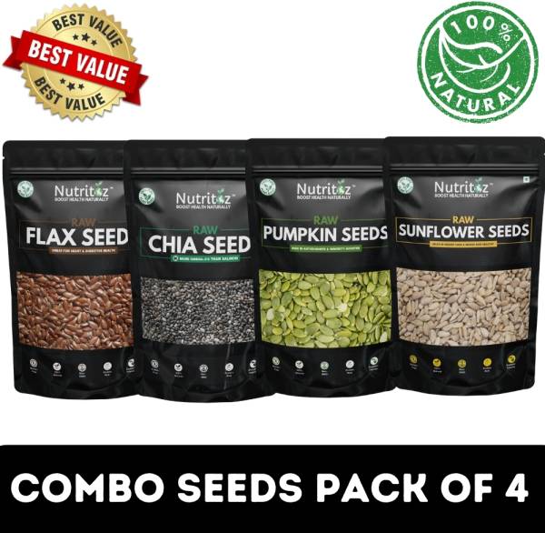 Nutritoz Raw Unroasted Chia Seeds, Flax, Pumpkin & Sunflower Seeds 50GM X 4 (Total 200GM)