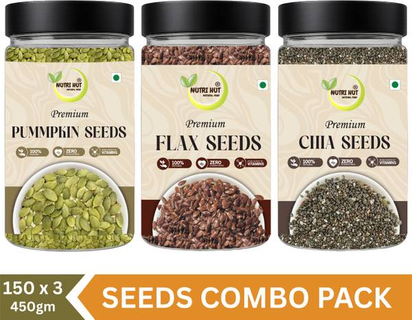 Nutri Hut Premium Seeds Combo Pack - Chia, Pumpkin, and Flax Seeds Chia Seeds, Pumpkin Seeds