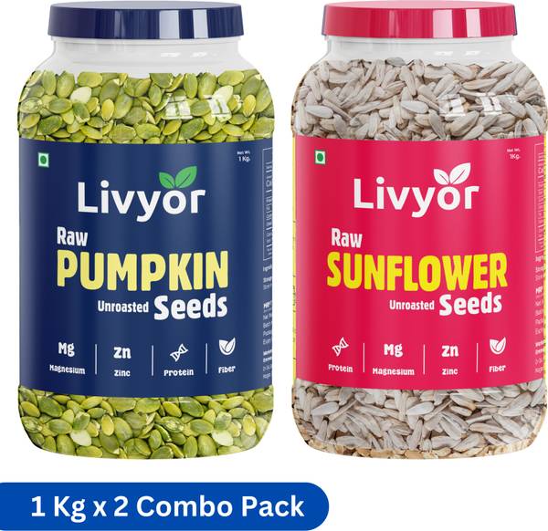 LIVYOR Raw Pumpkin Seeds & Sunflower Seeds Combo for eating (1 kg each) Pumpkin Seeds, Sunflower Seeds