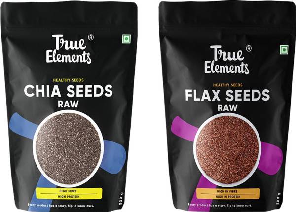 True Elements Raw Chia Seeds + Raw Flax Seeds, Seeds for Weight Loss, Healthy Edible Seed Mix Chia Seeds, Brown Flax Seeds