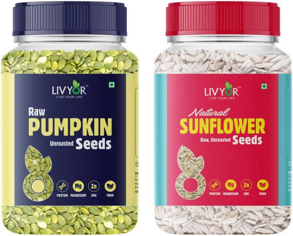 LIVYOR Raw Pumpkin Seeds & Sunflower Seeds Combo for eating (2 x 400g) Pumpkin Seeds, Sunflower Seeds