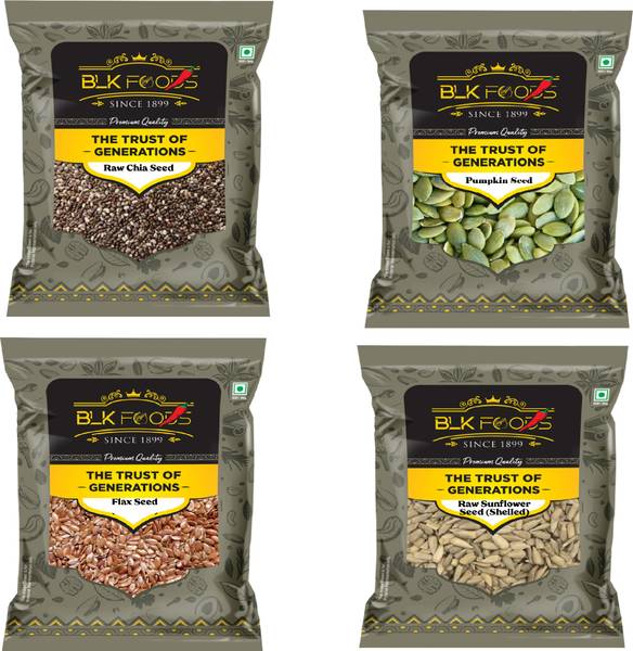BLK FOODS Weight loss seeds Combo | Chia, Pumpkin, Sunflower, Flax 200gm each with Omega 3 Black Chia Seeds, Brown Flax Seeds, Pumpkin Seeds, Sunflowe...