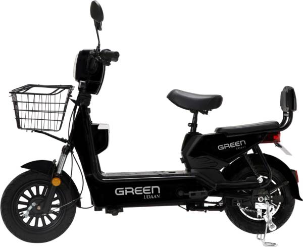 Sportal Green Udaan Electric Scooter for Adults with 40Km Range Black 10 inches Single Speed Lead-acid (SLA) Electric Cycle