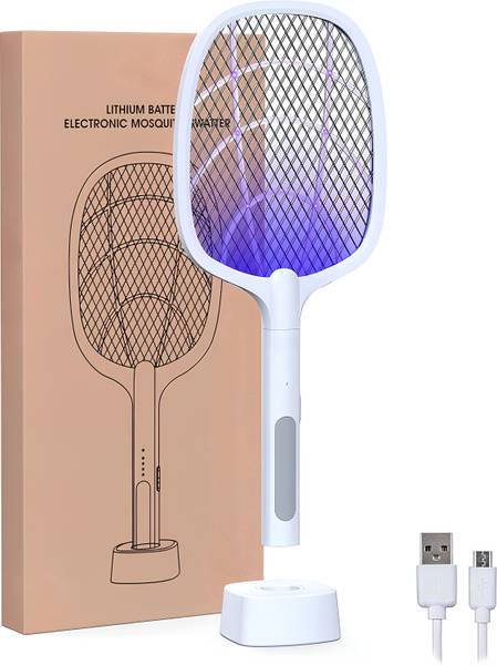 BITSY BLOOM 2-in-1 UV Light: Portable Electric Racket with Base Stand, USB Charging Electric Insect Killer Indoor, Outdoor