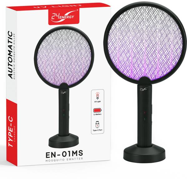 24 ENERGY 2 in 1 UV-Light C-type Rechargeable Mosquito Bat with Base Stand EN-01MS [Black] Electric Insect Killer Indoor, Outdoor