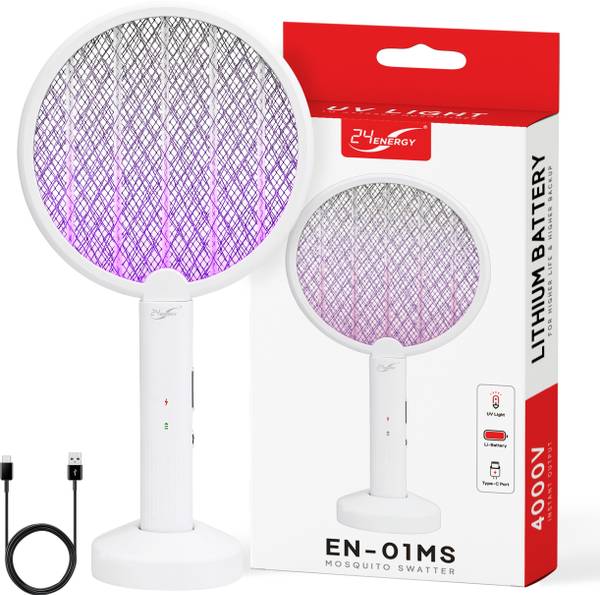24 ENERGY 2 in 1 UV-Light C-type Rechargeable Mosquito Racket Bat with Base Stand EN-01MS Electric Insect Killer Indoor, Outdoor