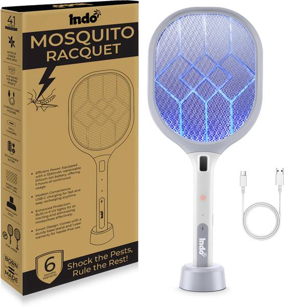 Indo 2 in 1 Rechargeable Mosquito Killer Racket With UV Light | 12 Months Warranty | Electric Insect Killer Indoor, Outdoor